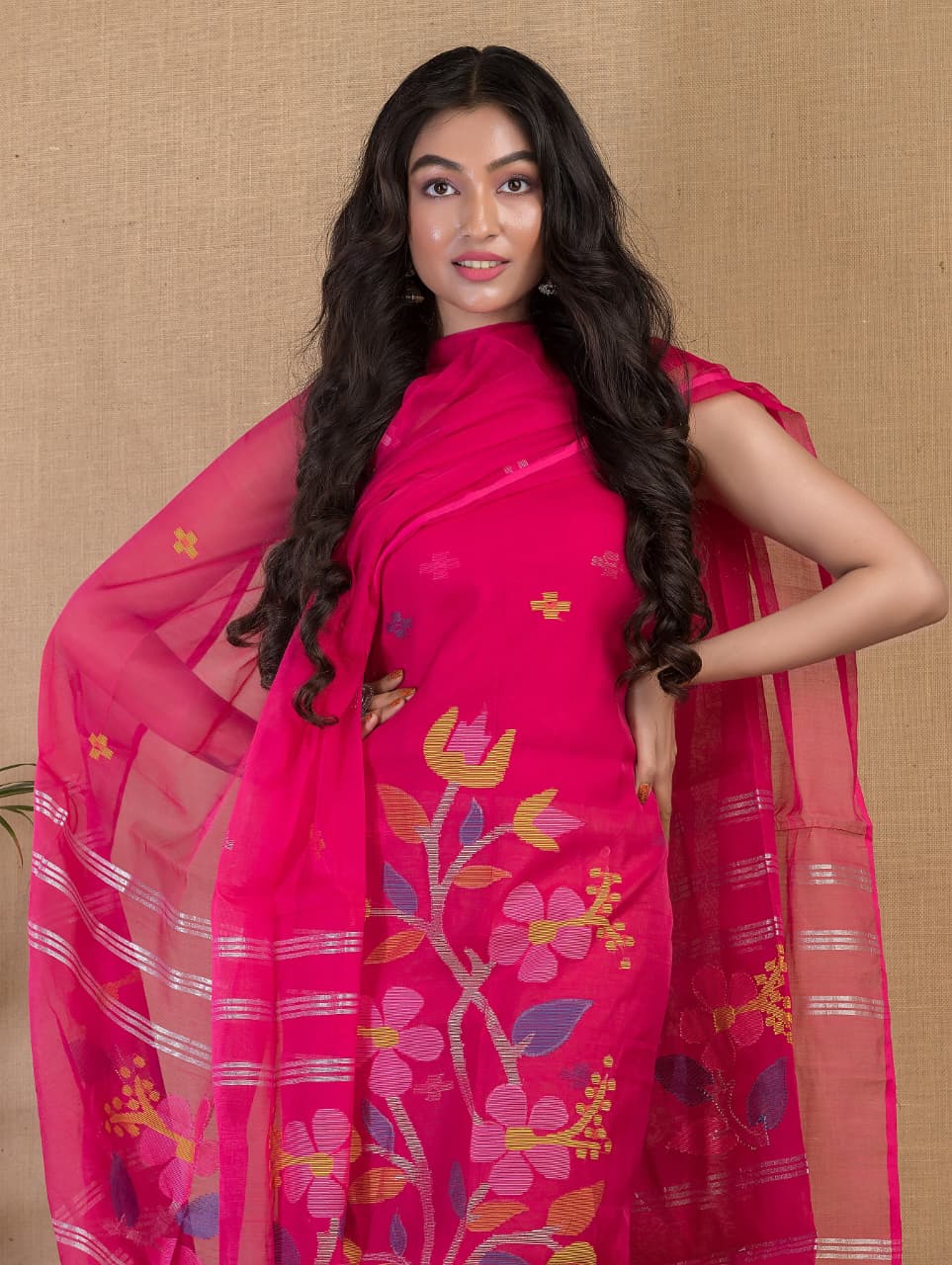 Pink Maslin Jamdani Suit Set | Handwoven | Made in India