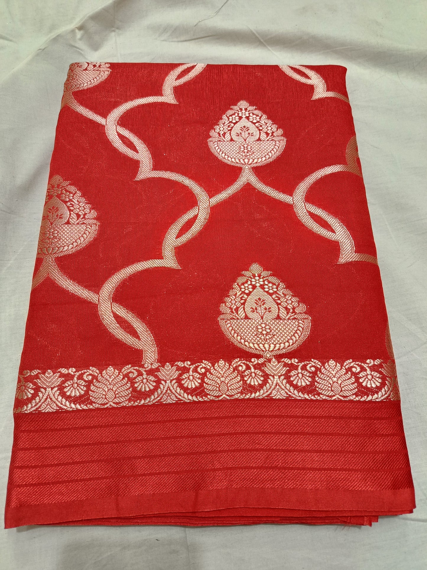 Premium Orange Banarasi Raw Mango Silk Saree with Small Buti Design