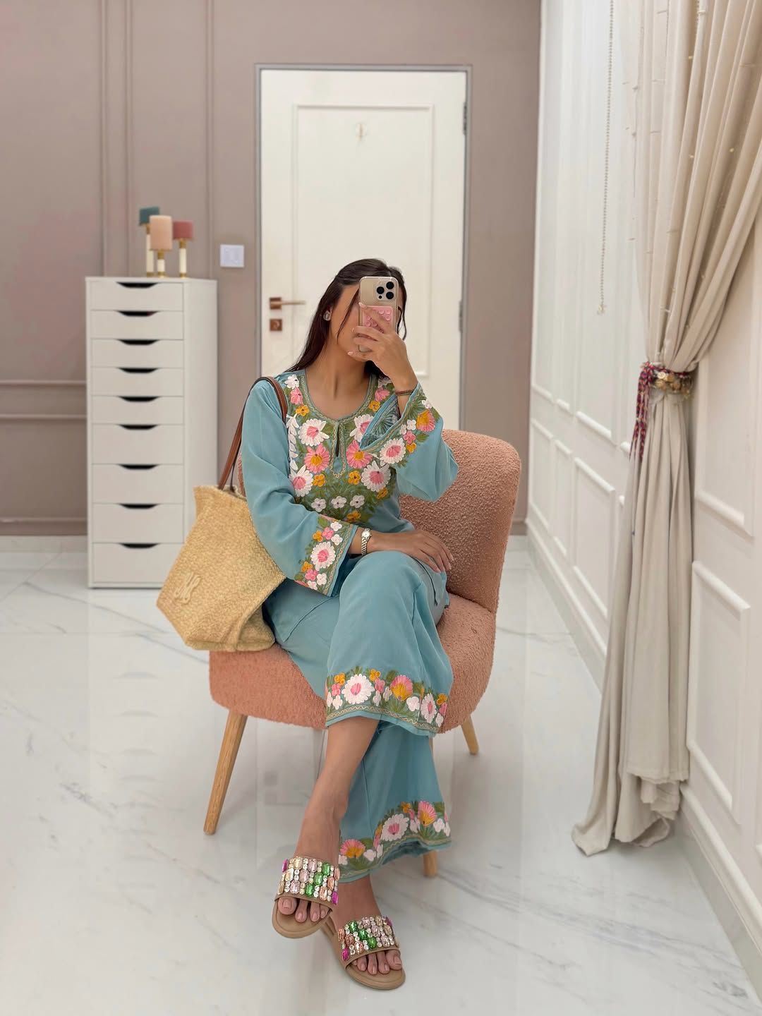 Pure Cotton Embroidered Co-Ord Set for Women | Kurti Pant Set with Border Work | Samkri House