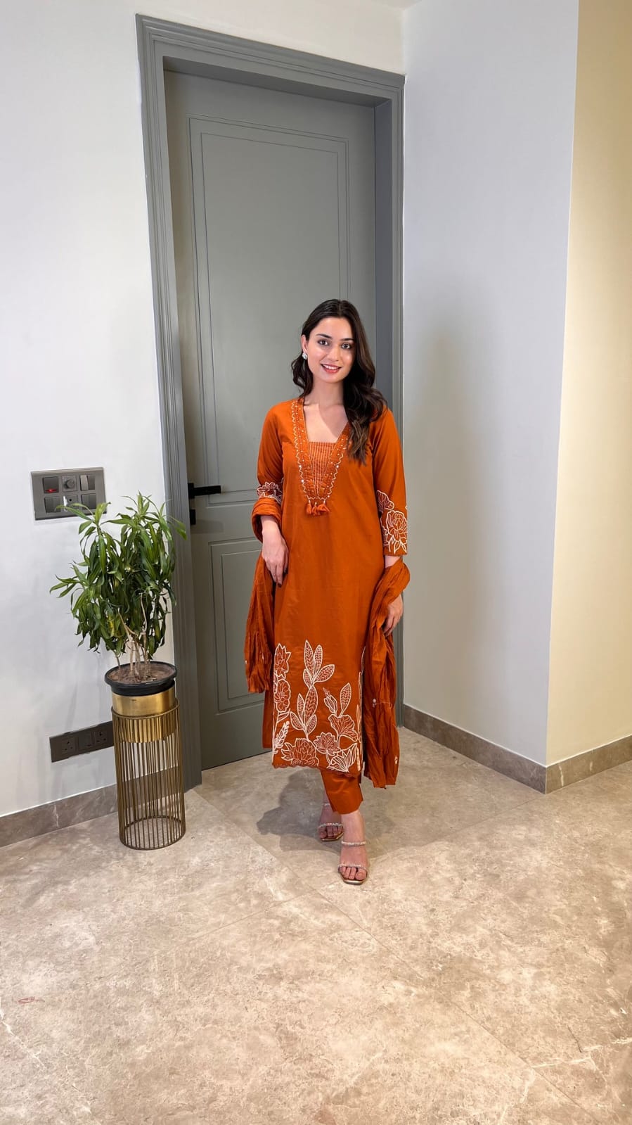 Pure Cotton Suit Set with Full Embroidery Kurta, Pant & Embroidered Dupatta | Samkri House