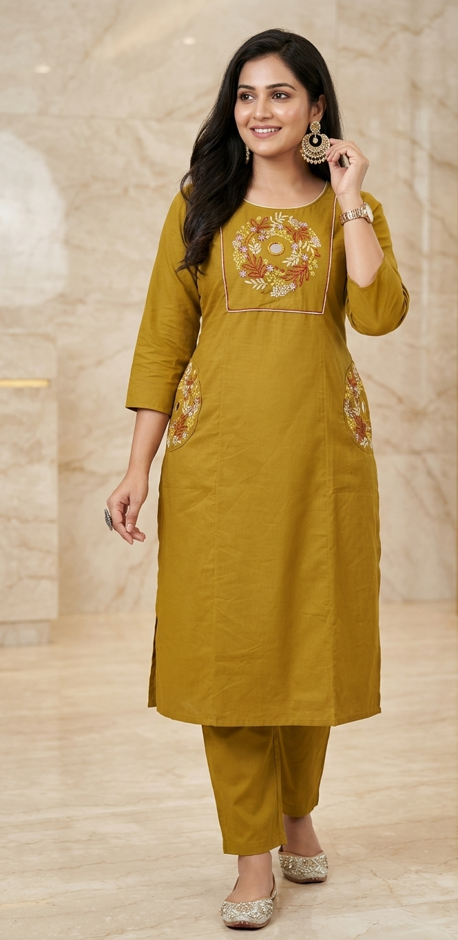 Stylish Embroidered Cotton Kurti Palazzo Set with Pockets | Designer Ethnic Wear | Samkri House