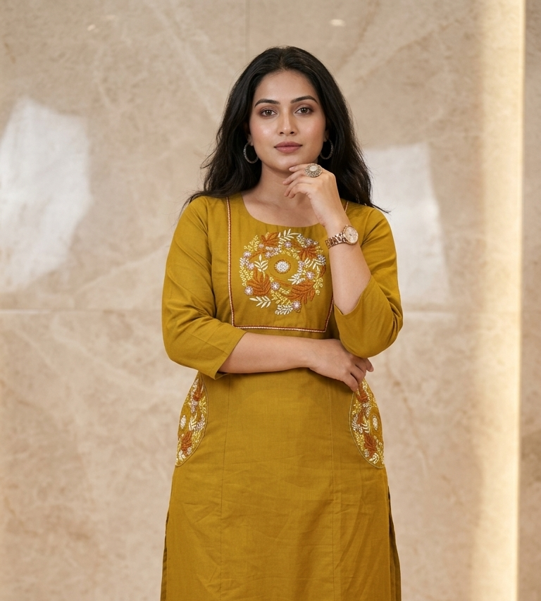 Stylish Embroidered Cotton Kurti Palazzo Set with Pockets | Designer Ethnic Wear | Samkri House