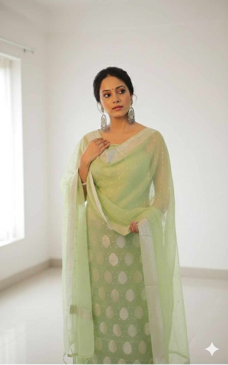 Exclusive Banarasi Georgette Silk Handloom Unstitched Suit | Made in India