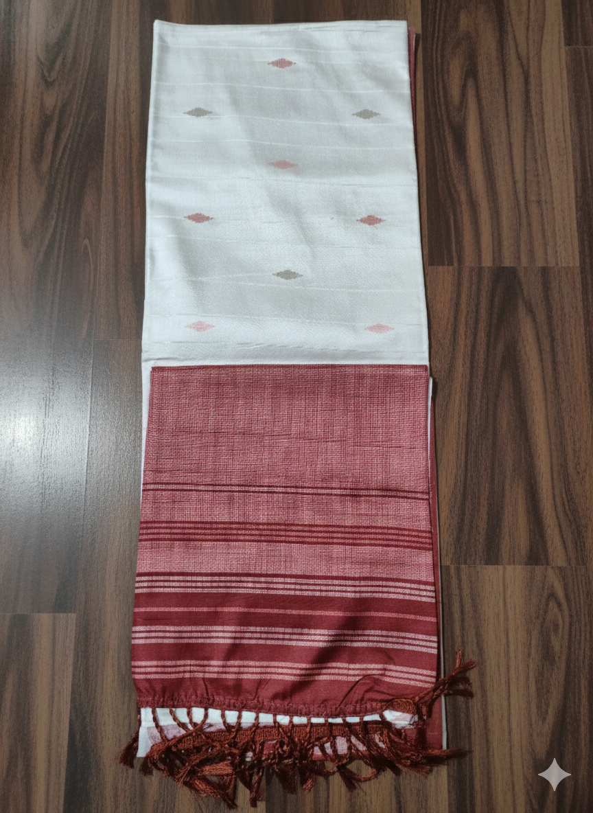 White Matka Gicha Silk Saree with Red Temple Border | Handwoven Traditional Saree