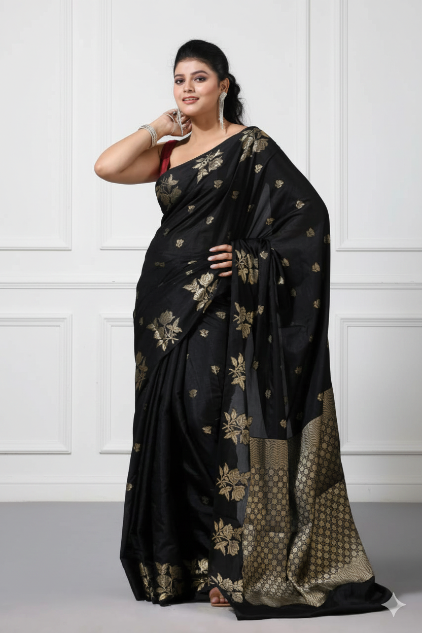 Premium Banarasi Raw Mango Silk Saree | Border Jaal Design
