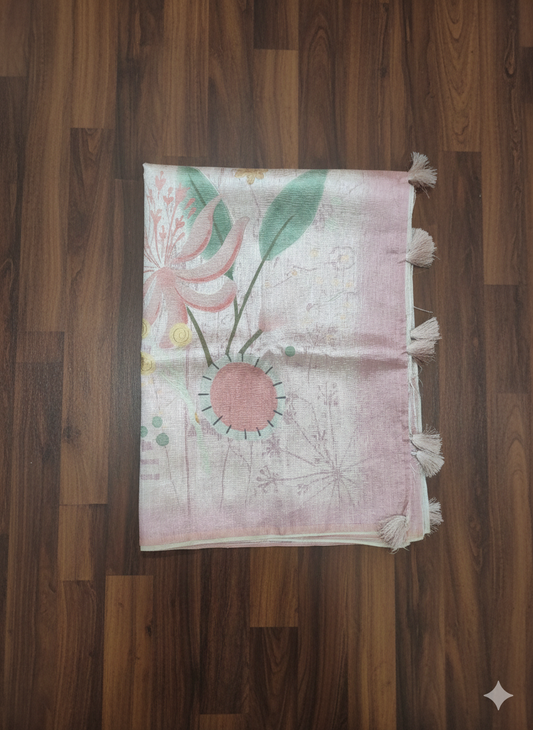 Pastel Pink Tissue Saree | Elegant Soft Tissue Saree | Festive Lightweight Saree Online