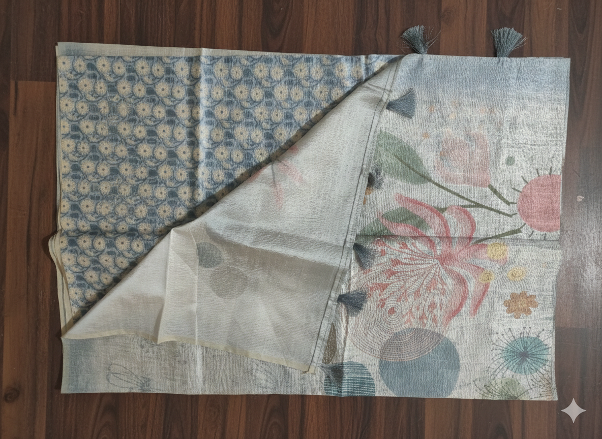 Pastel Blue Tissue Saree | Soft Tissue Shimmer Saree | Elegant Festive Wear Saree Online