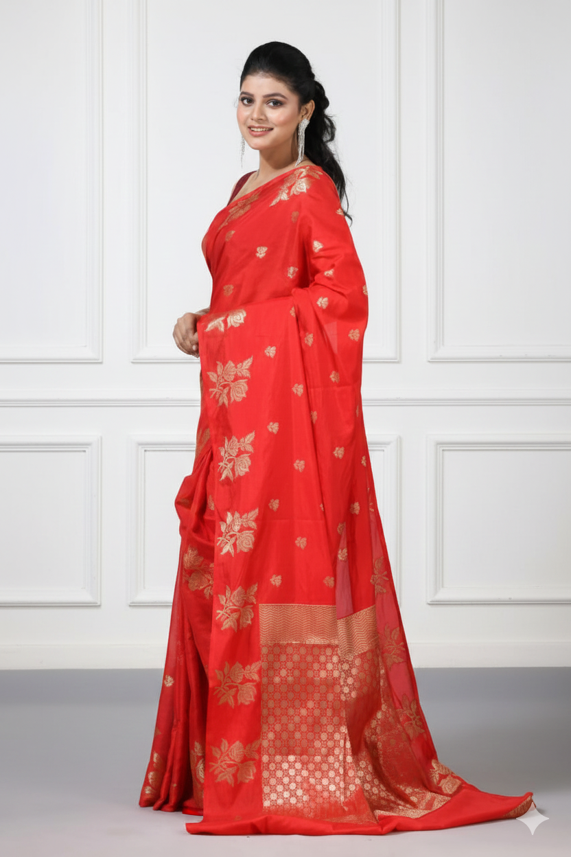 Premium Banarasi Raw Mango Silk Saree | Border Jaal Design