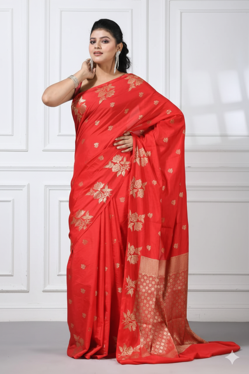 Premium Banarasi Raw Mango Silk Saree | Border Jaal Design