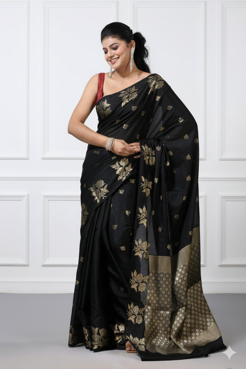 Premium Banarasi Raw Mango Silk Saree | Border Jaal Design