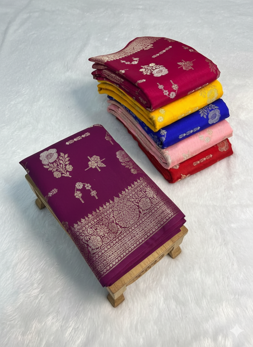 Stack of colorful sarees on a white surface