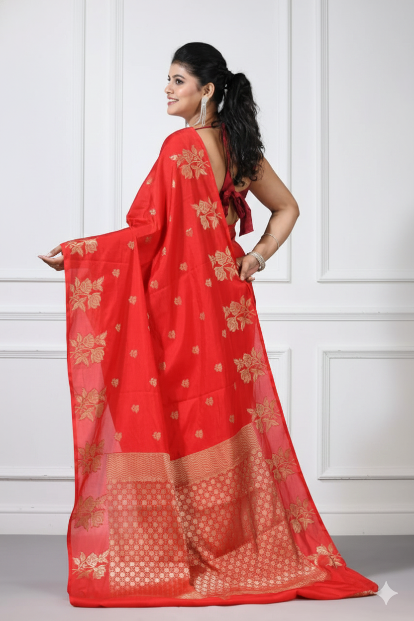 Premium Banarasi Raw Mango Silk Saree | Border Jaal Design