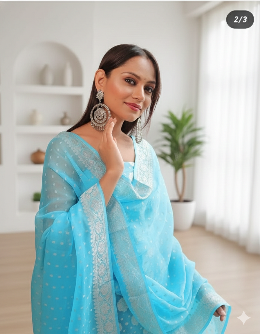 Exclusive Banarasi Georgette Silk Handloom Unstitched Suit | Made in India