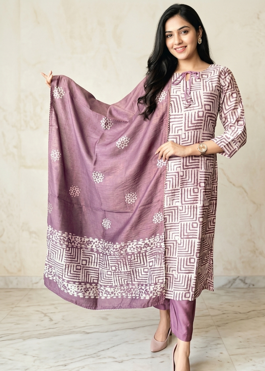 Cotton Suit Set with Print & Gota Lace Work