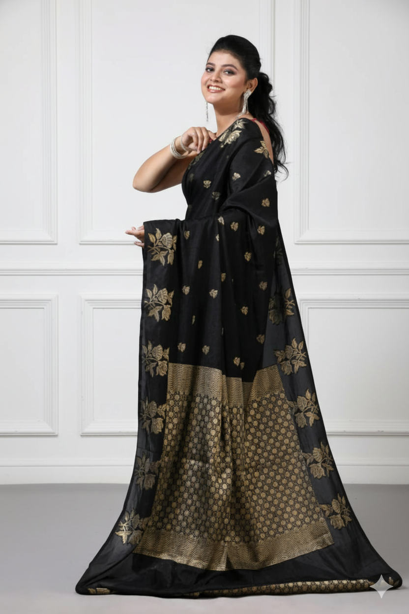 Premium Banarasi Raw Mango Silk Saree | Border Jaal Design