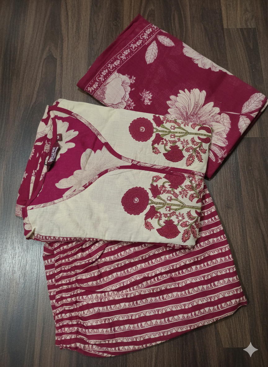 Pure Cotton Ethnic Kurta Pant Dupatta Set | Elegant Ethnic Wear