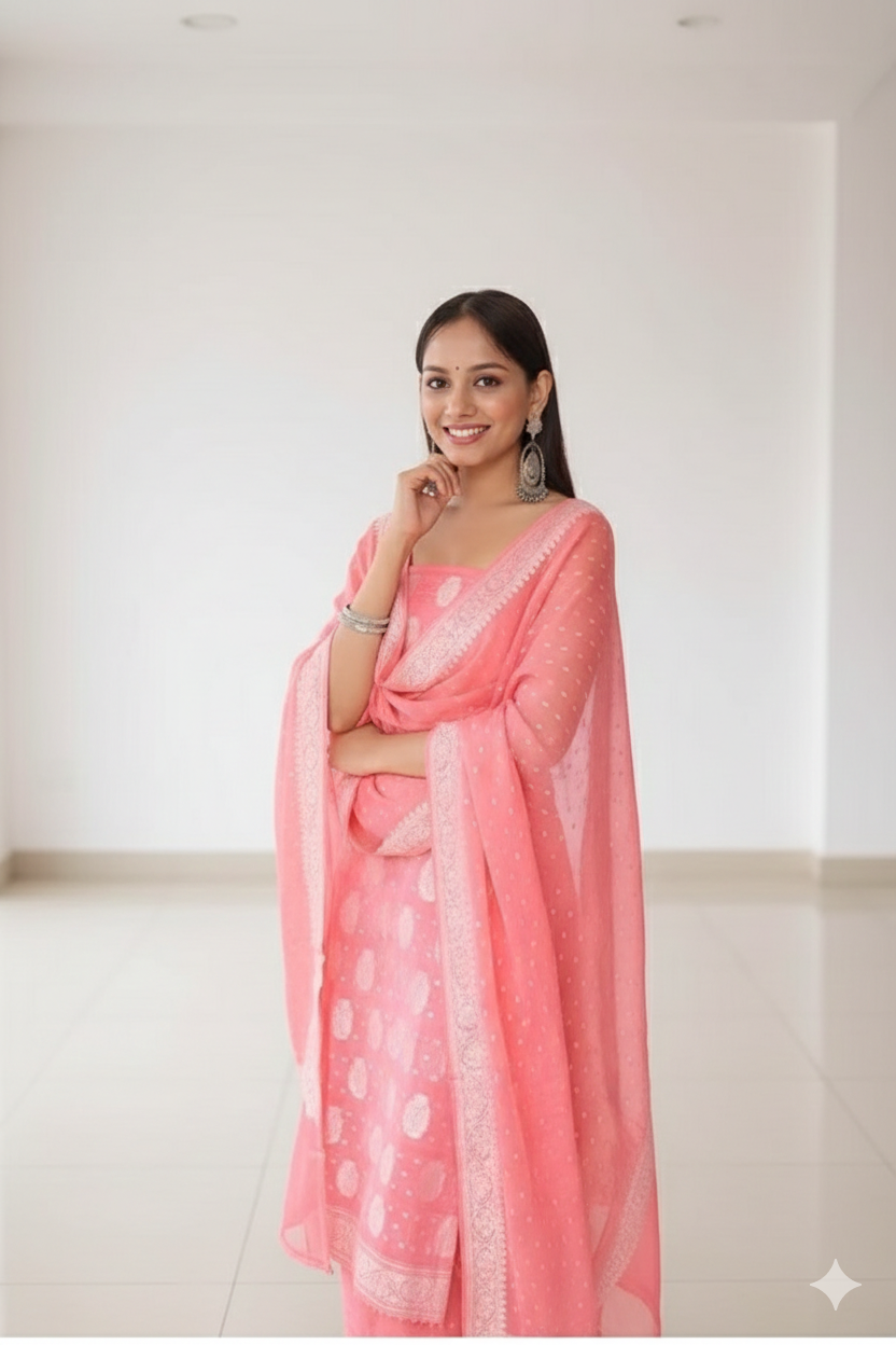 Exclusive Banarasi Georgette Silk Handloom Unstitched Suit | Made in India