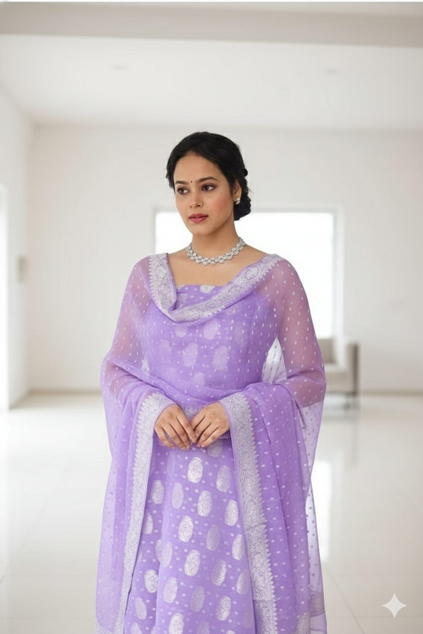 Exclusive Banarasi Georgette Silk Handloom Unstitched Suit | Made in India