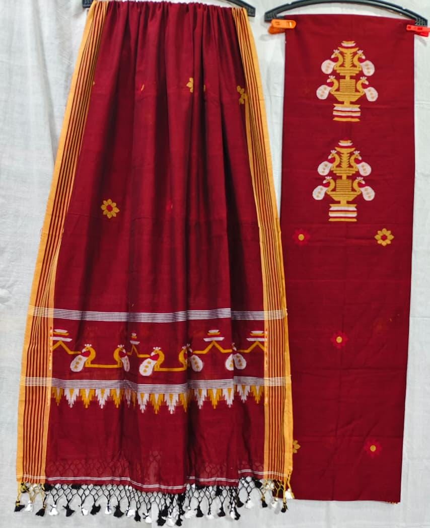 Red Cotton Jamdani Suit