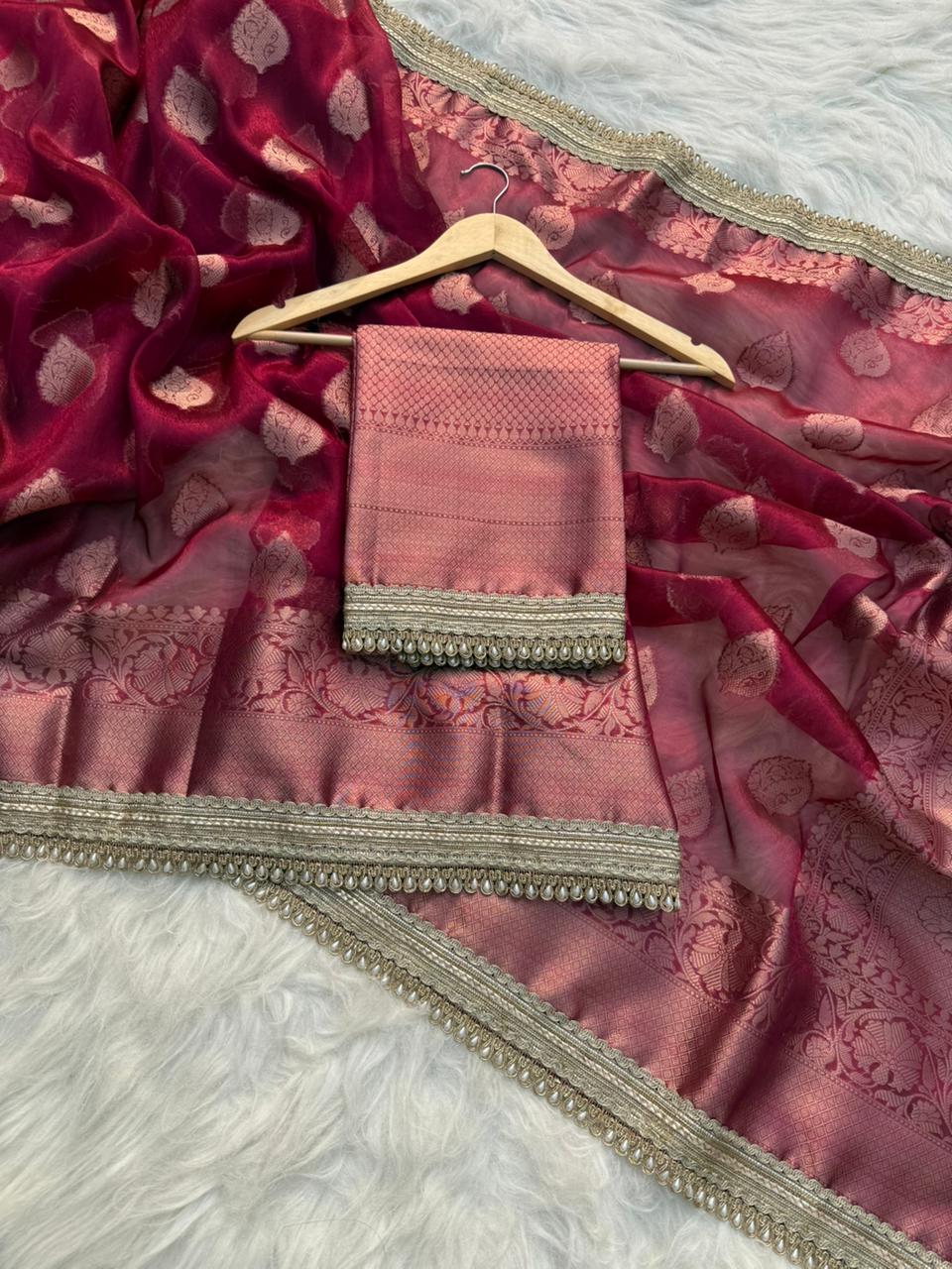 Maroon Banarasi Tissue Saree | Elegant Festive Silk Saree