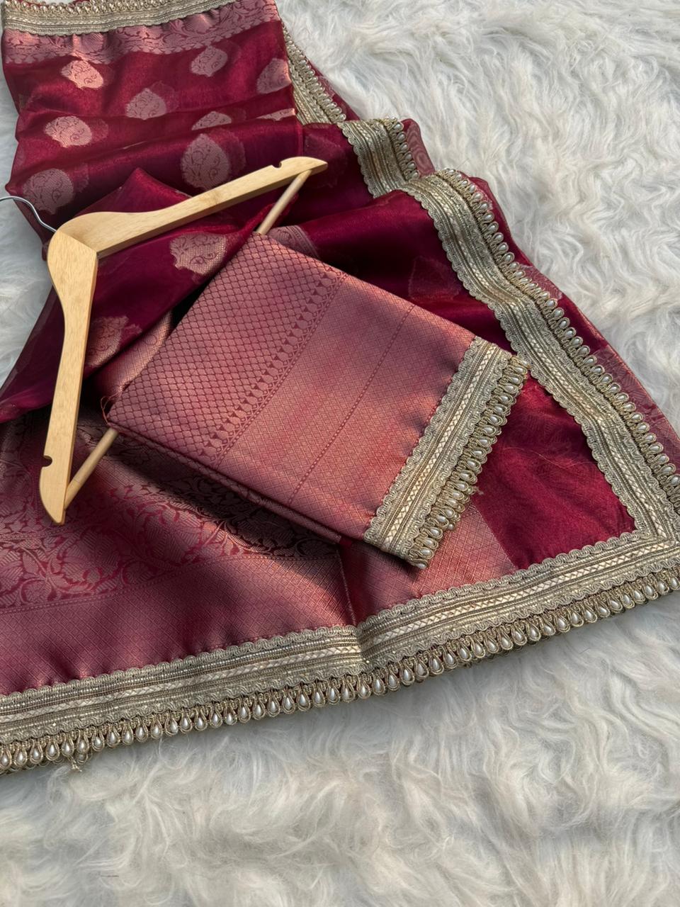 Maroon Banarasi Tissue Saree | Elegant Festive Silk Saree