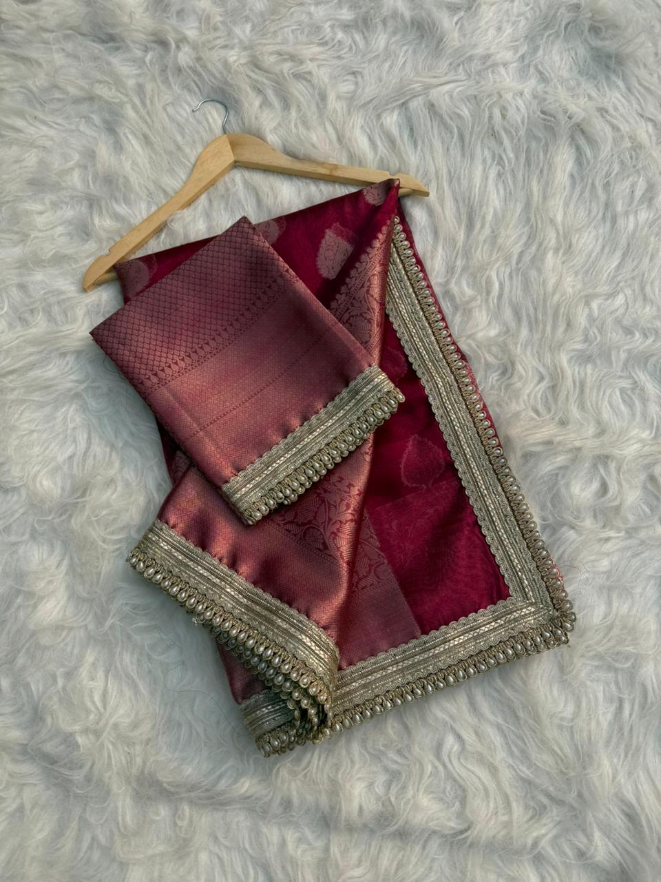 Maroon Banarasi Tissue Saree | Elegant Festive Silk Saree