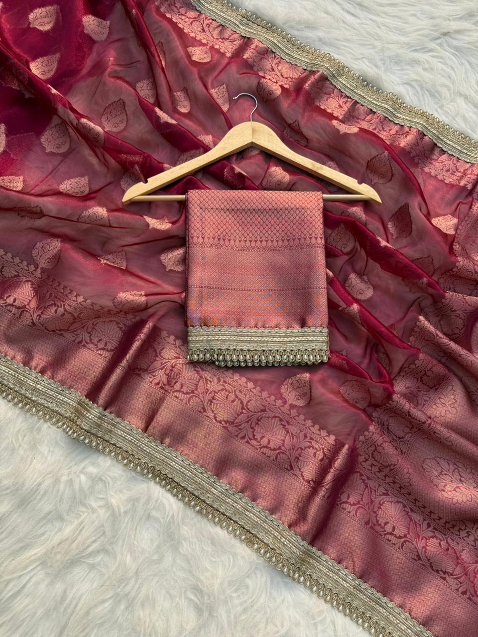 Maroon Banarasi Tissue Saree | Elegant Festive Silk Saree