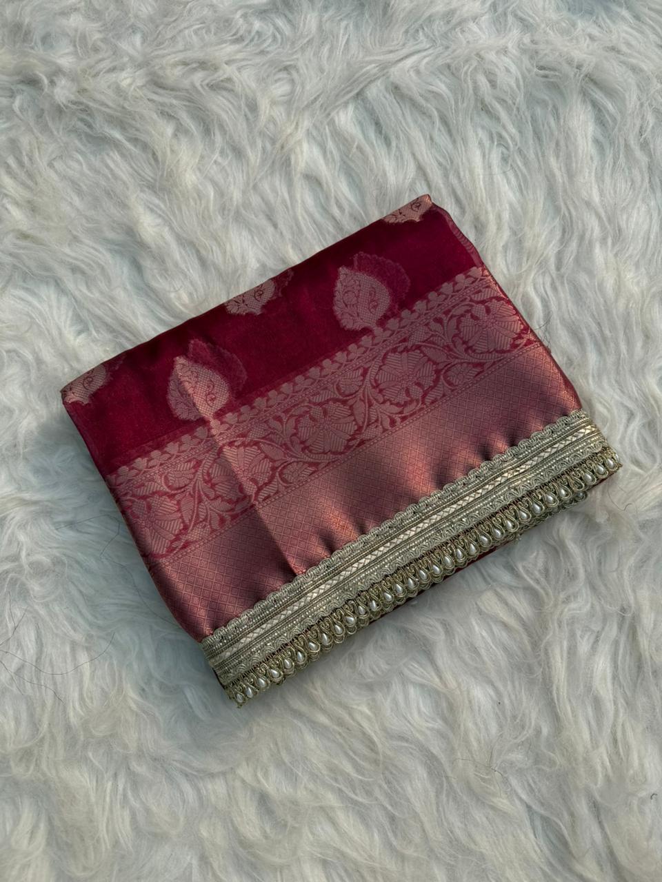 Maroon Banarasi Tissue Saree | Elegant Festive Silk Saree