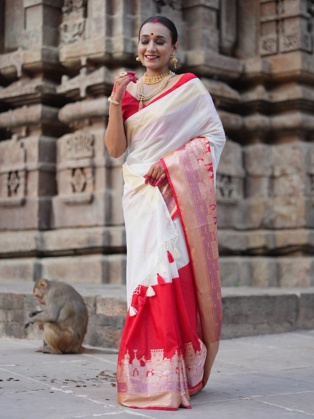 Banarasi Warm Silk Saree with Traditional Ghat Design