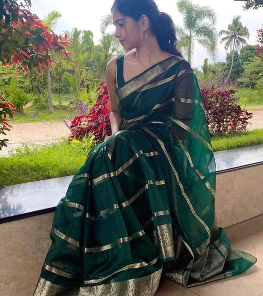 Premium Banarasi organza stripe saree