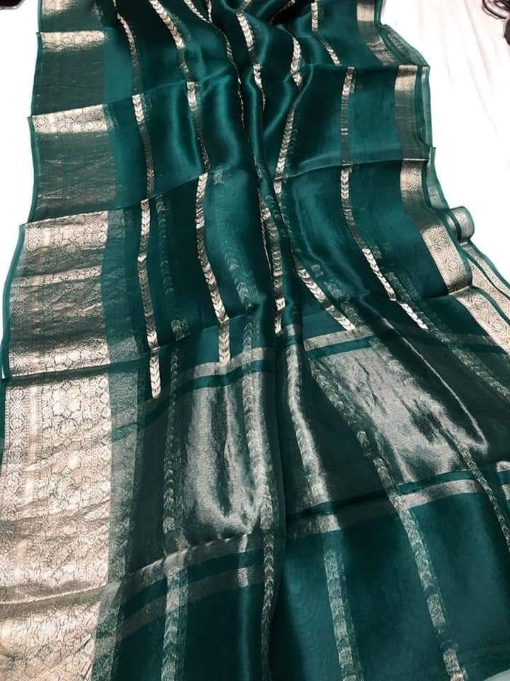 Premium Banarasi organza stripe saree