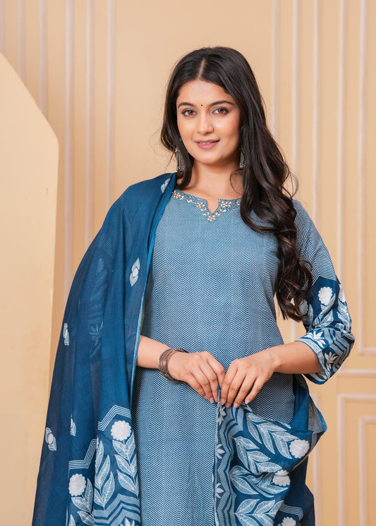 Designer Ajrak Pure Cotton Suit Set with Handwork