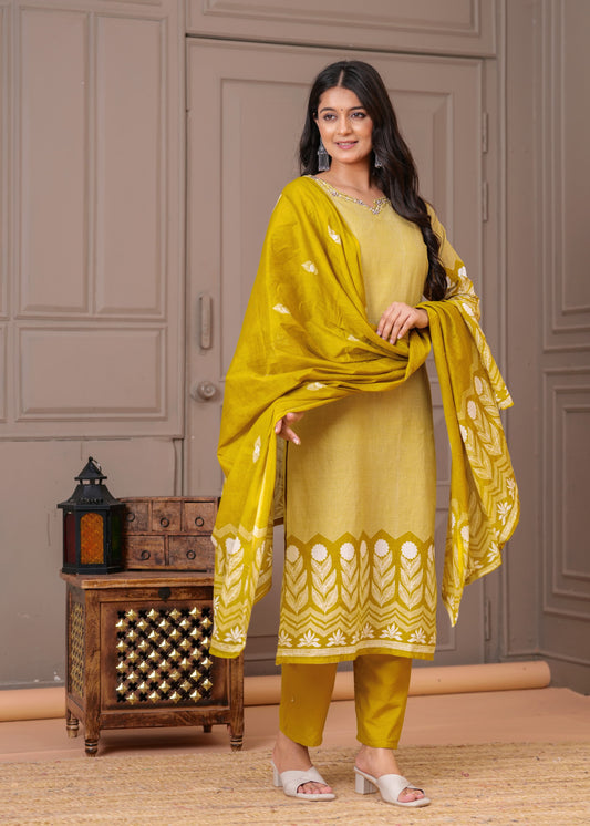 Designer Ajrak Pure Cotton Suit Set with Handwork