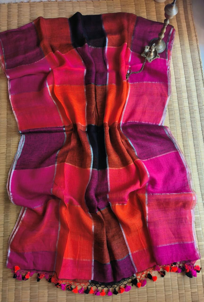 Colorful scarf with a pattern on a woven surface