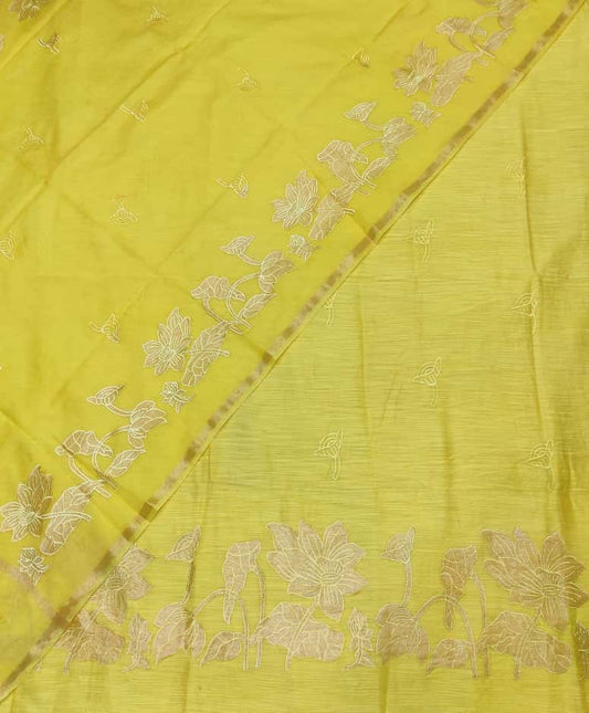 Yellow fabric with floral embroidery