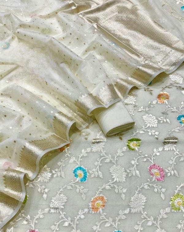 Textured fabric with floral patterns on a light background