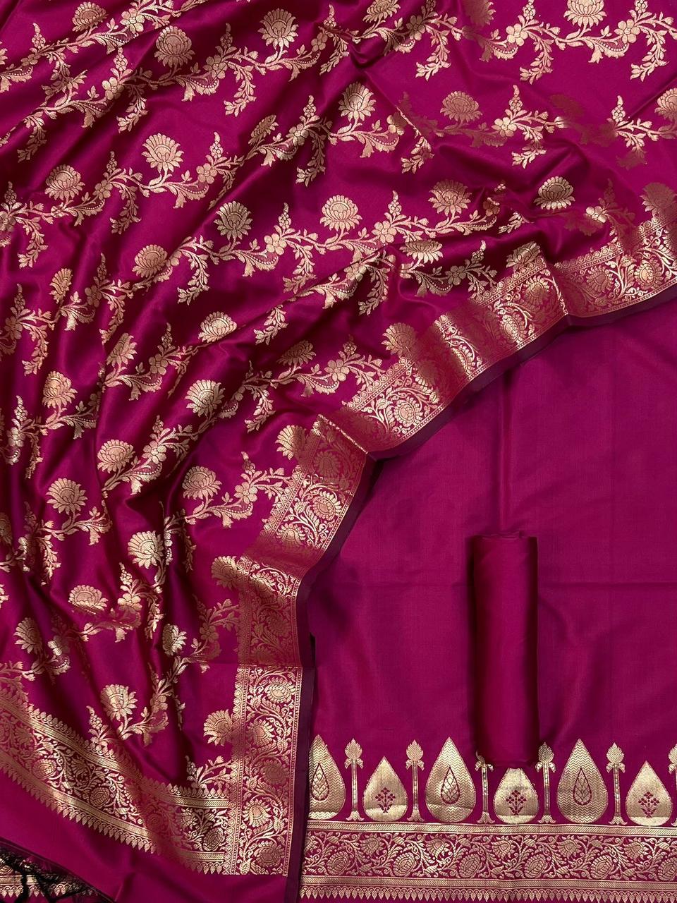 Purple saree with gold floral patterns