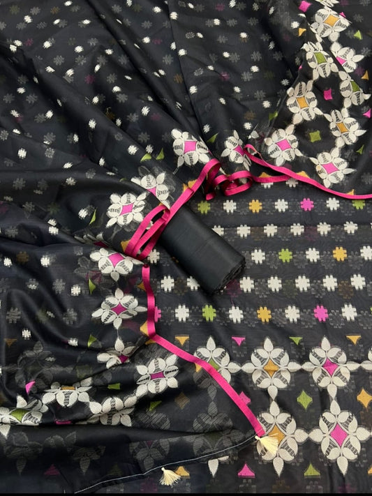 Floral-patterned fabric with a hanger on a black background