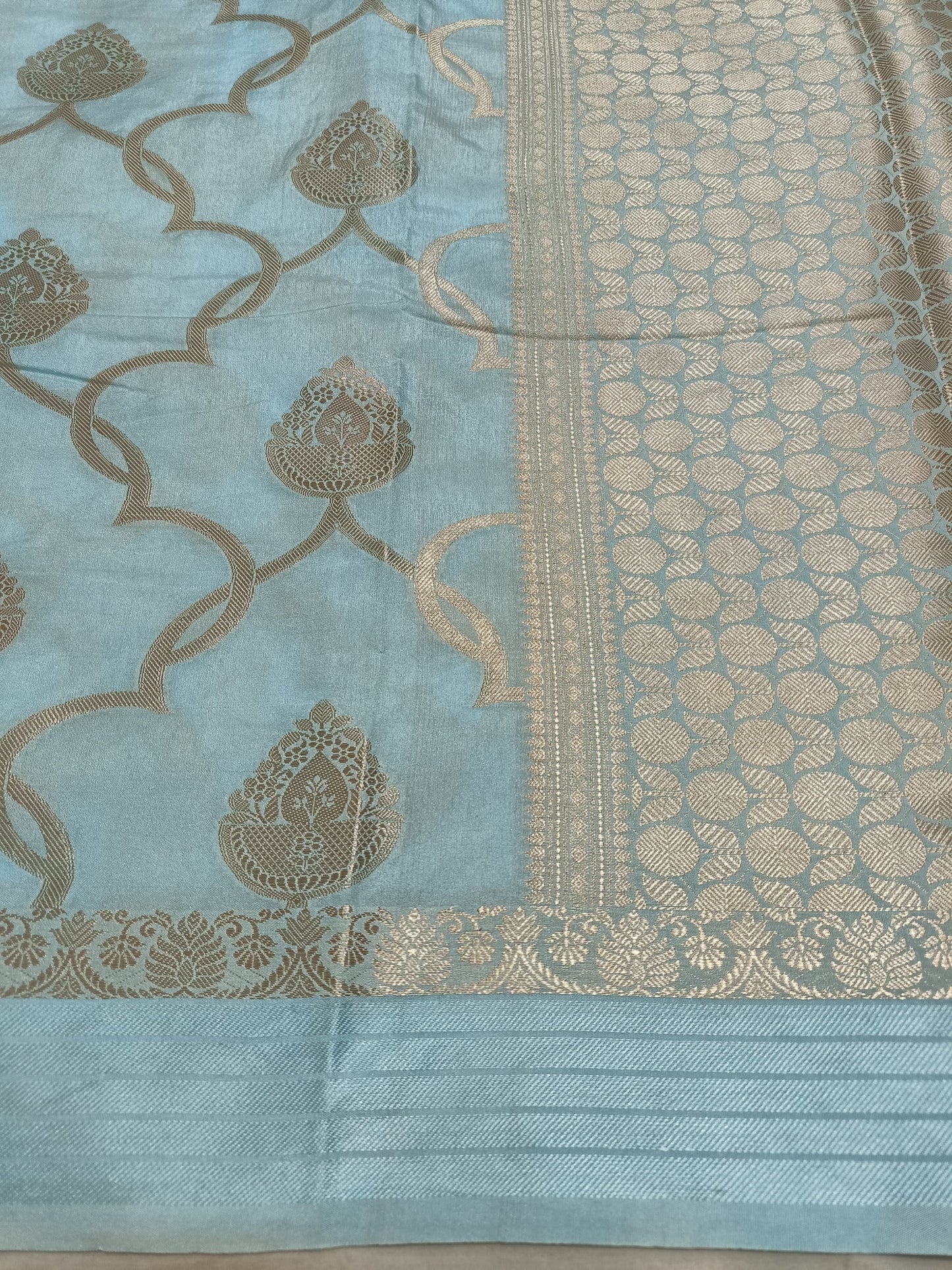 Premium Light Blue Banarasi Raw Mango Silk Saree with Small Buti Design