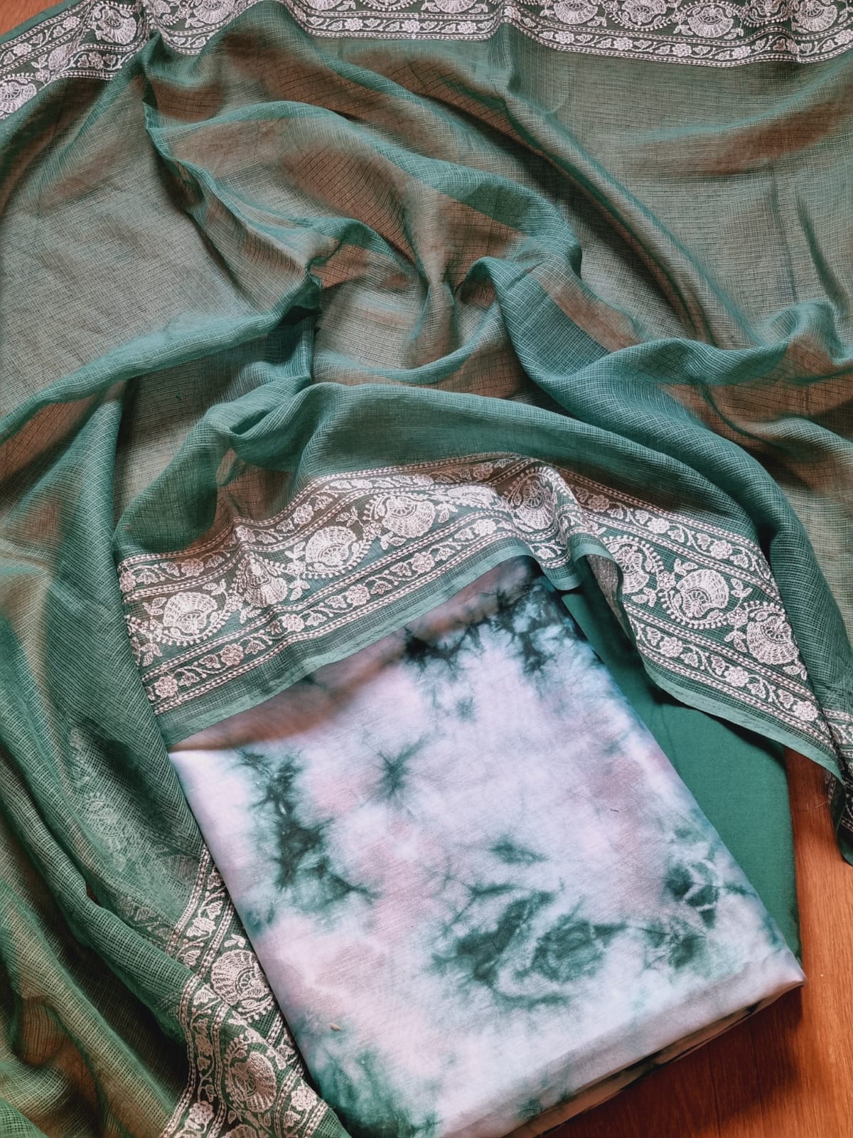 Banarasi Mercerized Chiniya Unstitched Suit with Embroidered Dupatta