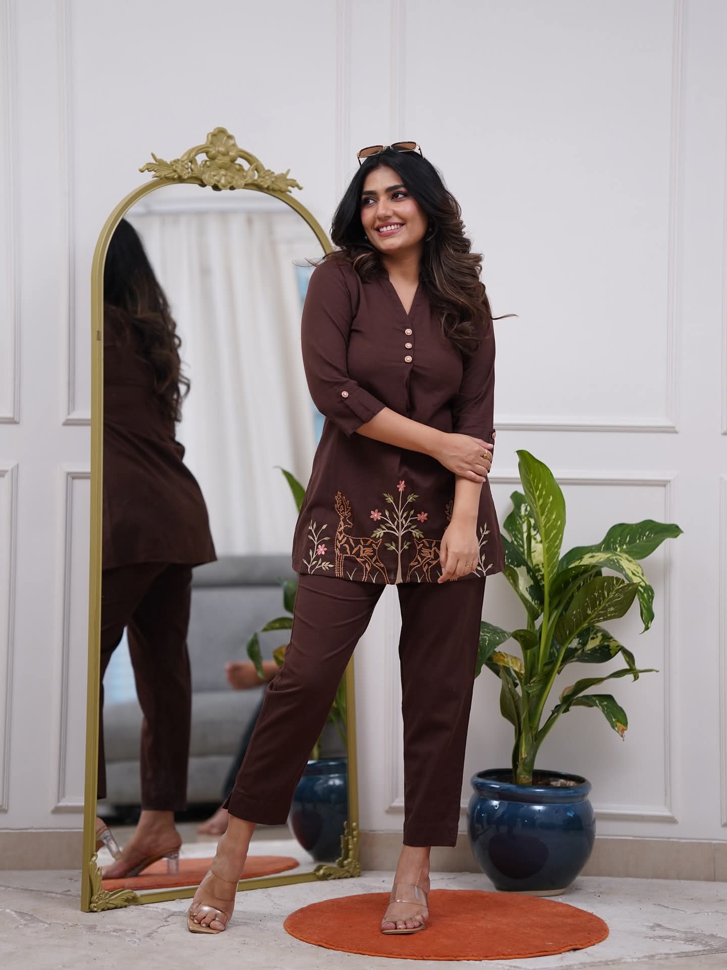 Cotton Embroidered Co-Ord Set for Women | Kurti Pant Set | Samkri House