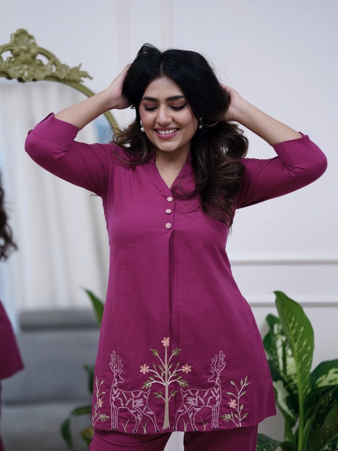 Cotton Embroidered Co-Ord Set for Women | Kurti Pant Set | Samkri House
