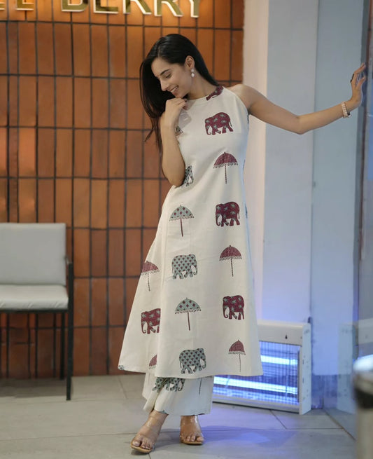 Floral Cotton Kurti Palazzo Co-Ord Set A-Line with Pockets | Summer Wear | Samkri House