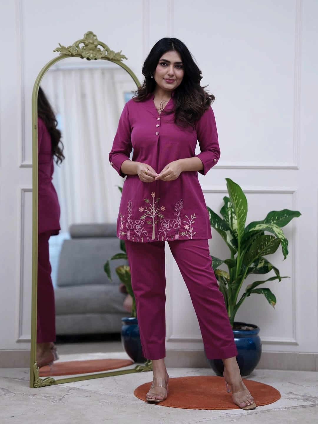 Cotton Embroidered Co-Ord Set for Women | Kurti Pant Set | Samkri House