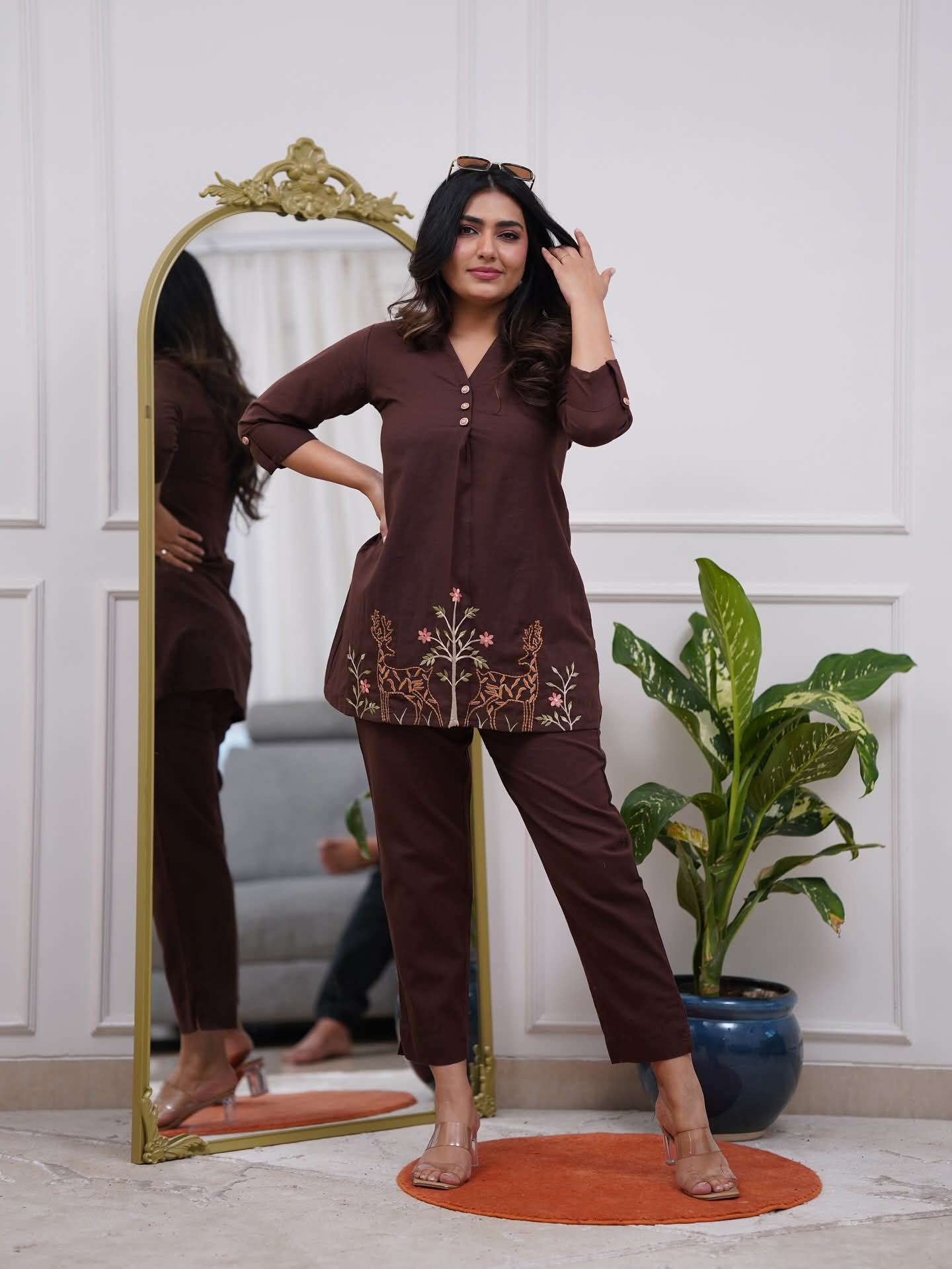 Cotton Embroidered Co-Ord Set for Women | Kurti Pant Set | Samkri House