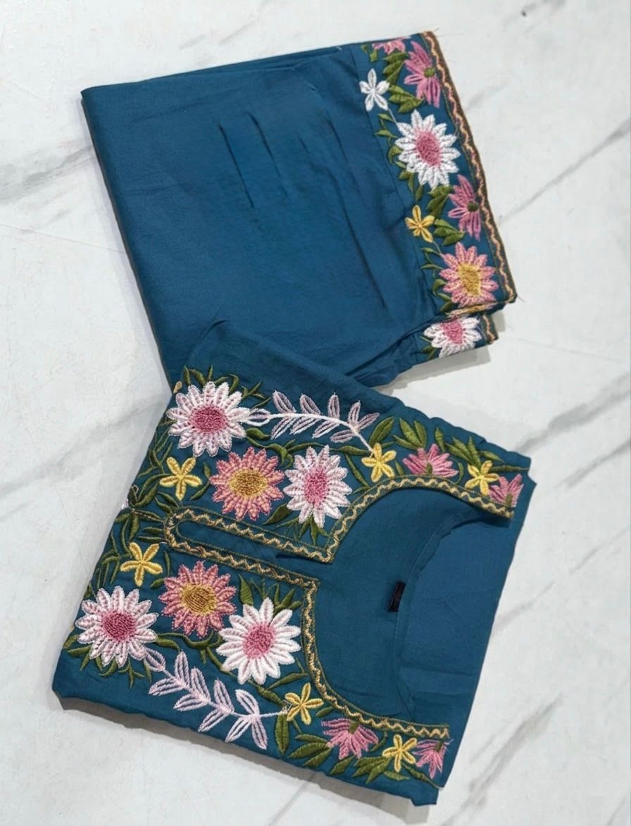 Pure Cotton Embroidered Co-Ord Set for Women | Kurti Pant Set with Border Work | Samkri House