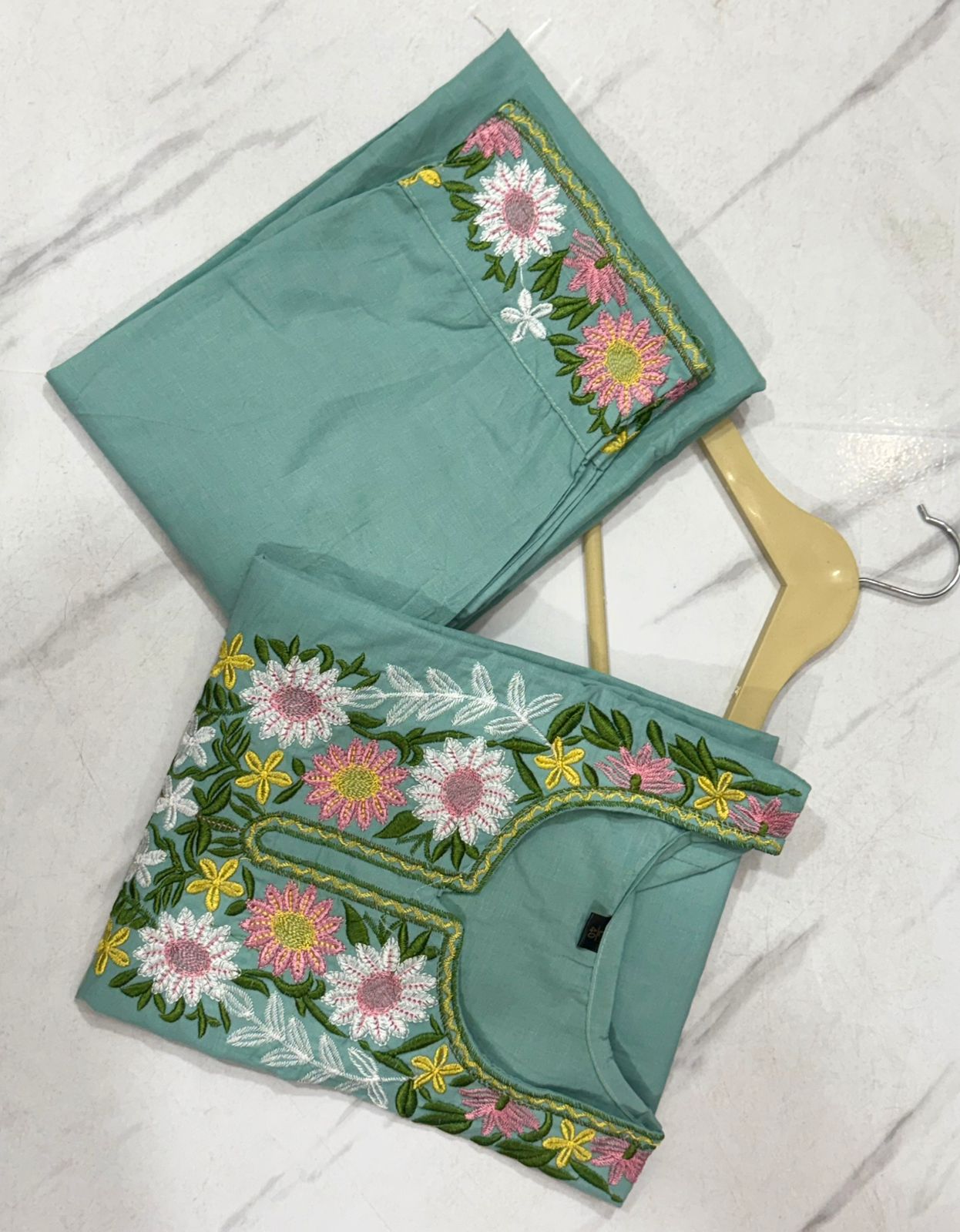 Pure Cotton Embroidered Co-Ord Set for Women | Kurti Pant Set with Border Work | Samkri House