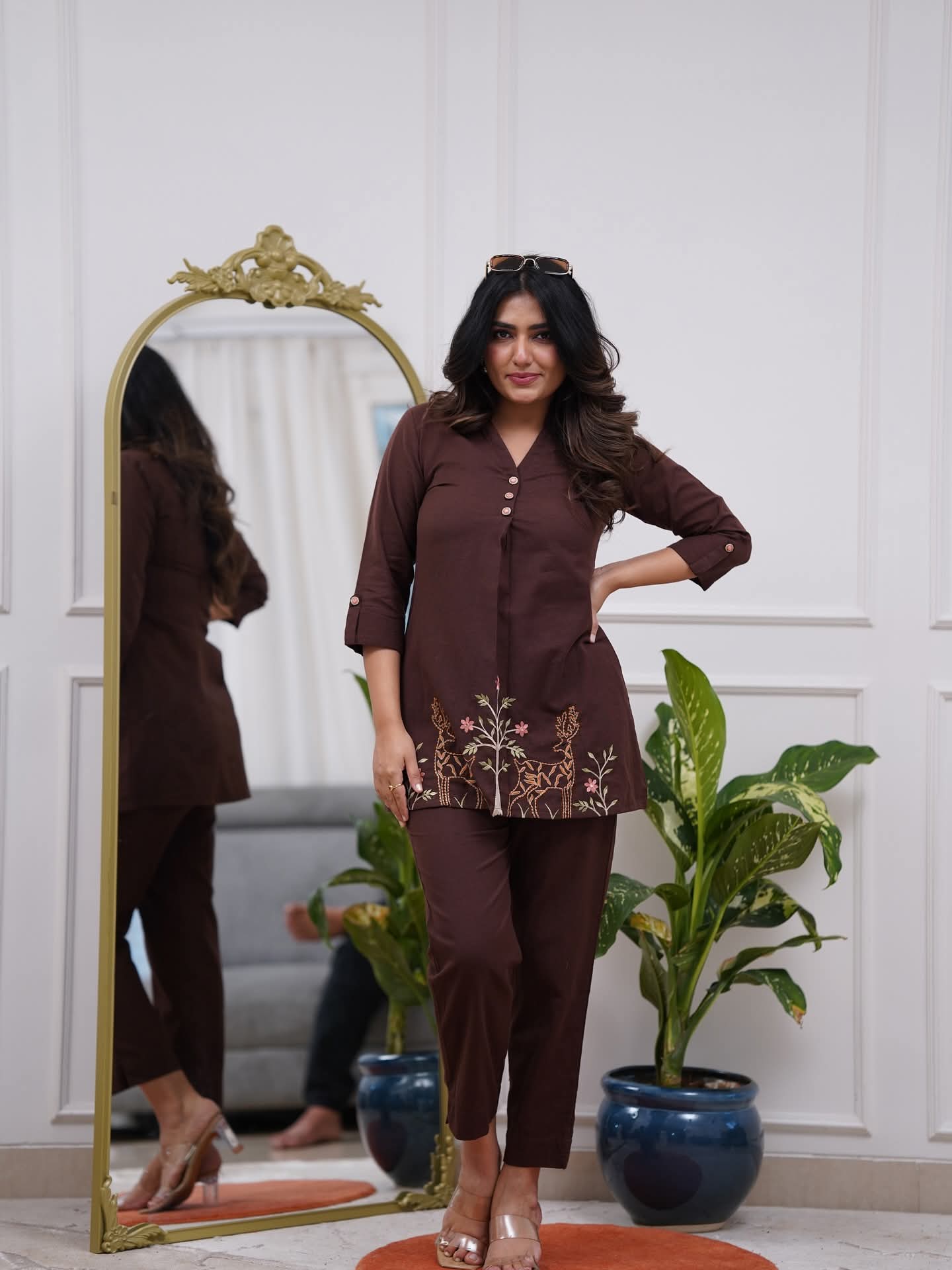 Cotton Embroidered Co-Ord Set for Women | Kurti Pant Set | Samkri House