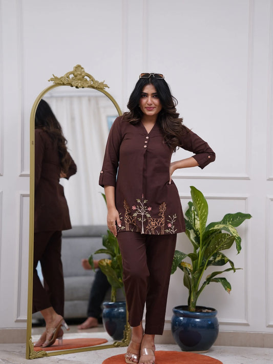 Cotton Embroidered Co-Ord Set for Women | Kurti Pant Set | Samkri House