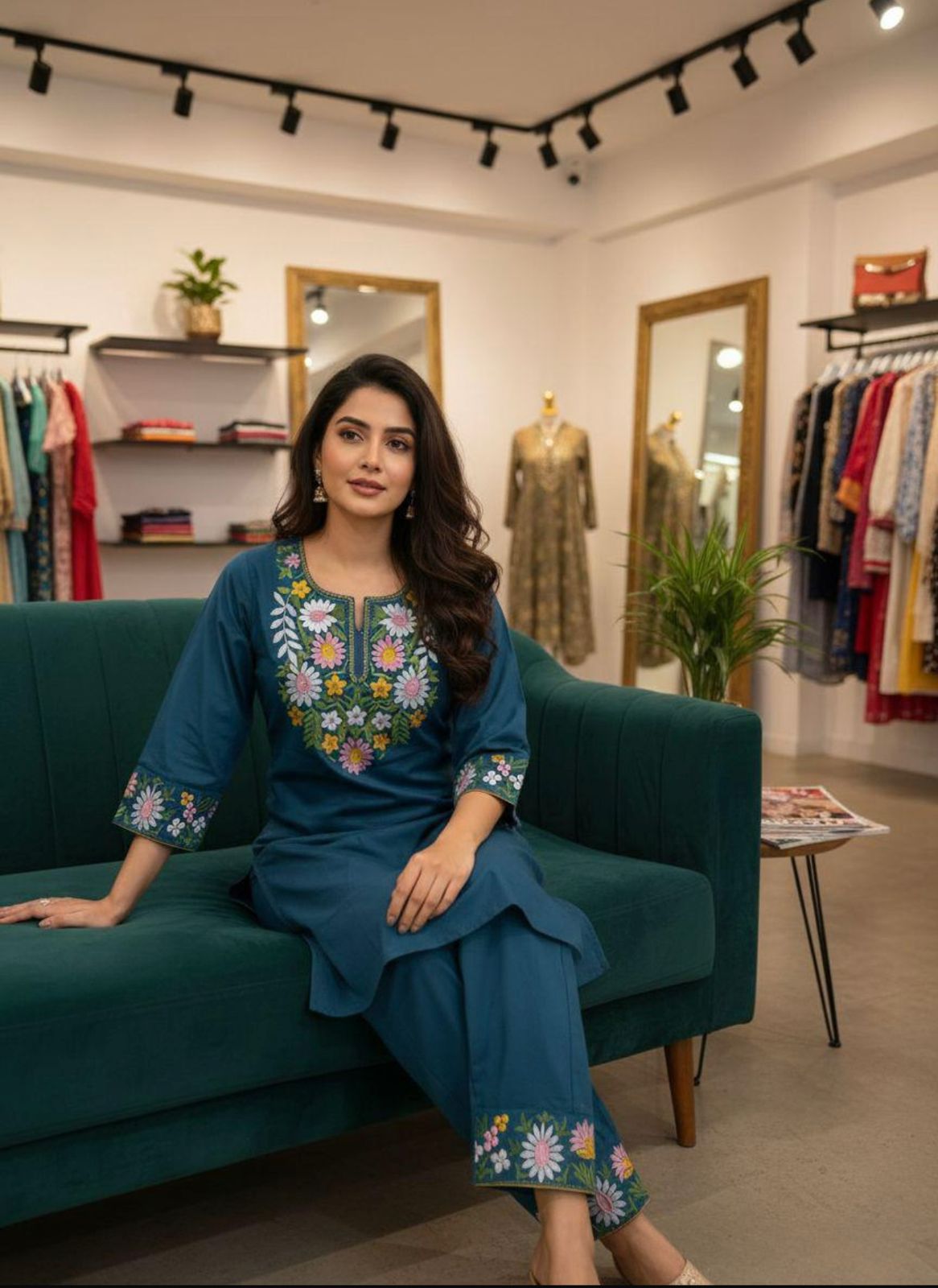 Pure Cotton Embroidered Co-Ord Set for Women | Kurti Pant Set with Border Work | Samkri House